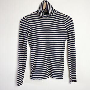 JCrew‎ Striped Turtleneck Tee Shirt XXS Lightweight Thin Navy Parisian Preppy
